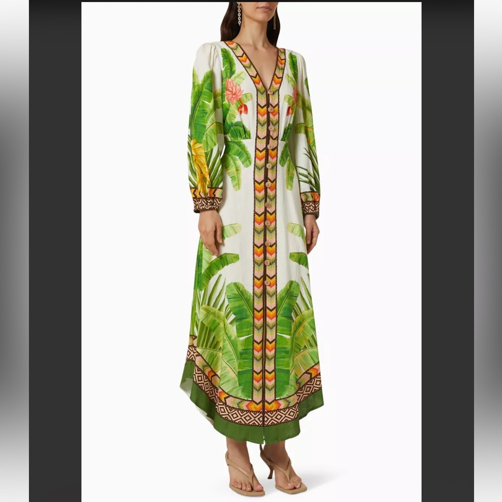 🎉Host pick 🎉NWT  Farm Rio Fresh Forest Linen-Blend Midi-Dress - Picture 4 of 13